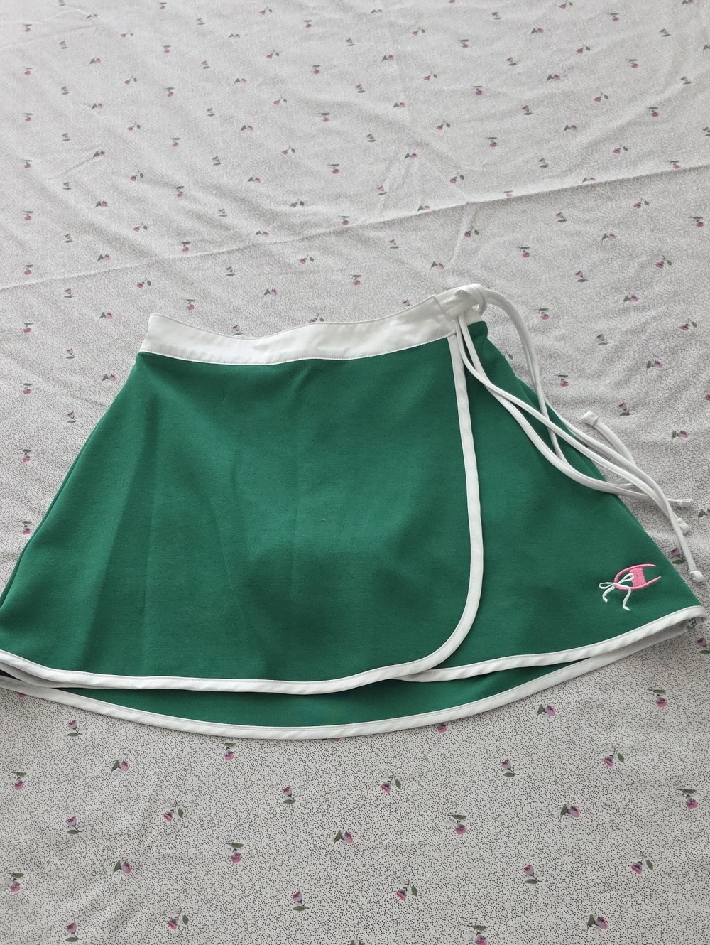 Champion Green Wrap Skirt with White Trim and Pink Logo